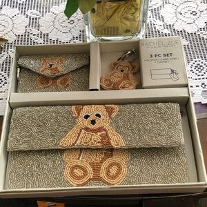 Rachel Zoe Beaded Teddy Bear Clutch Set in Gold and Tan